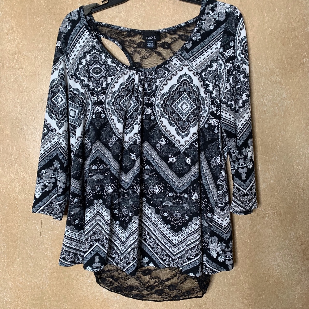 Rue21 | Black & White Paisley Blouse with Bow back